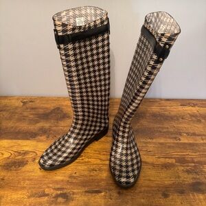 Lauren Ralph Lauren Rossalyn II Houndstooth Black Beige Rain Boots Women’s 10